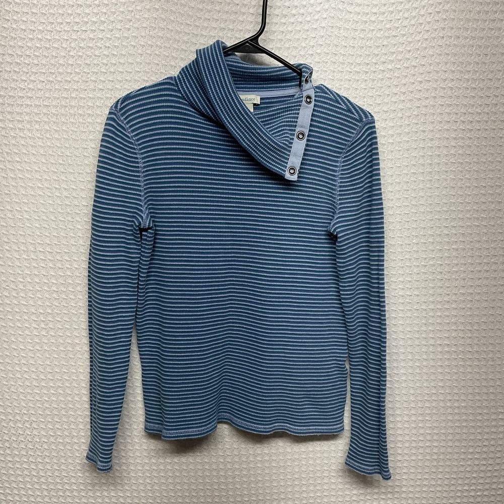 Sundance Shirt Womens Small Blue Striped Thermal Waffle Asymmetric‎ Cowl Western